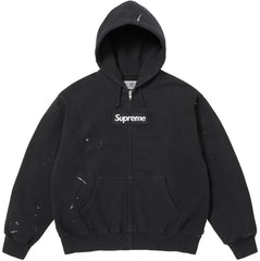 Supreme Black Box‑Logo Zip‑Up Hoodie Paint‑Splatter Oversized Street Sweatshirt