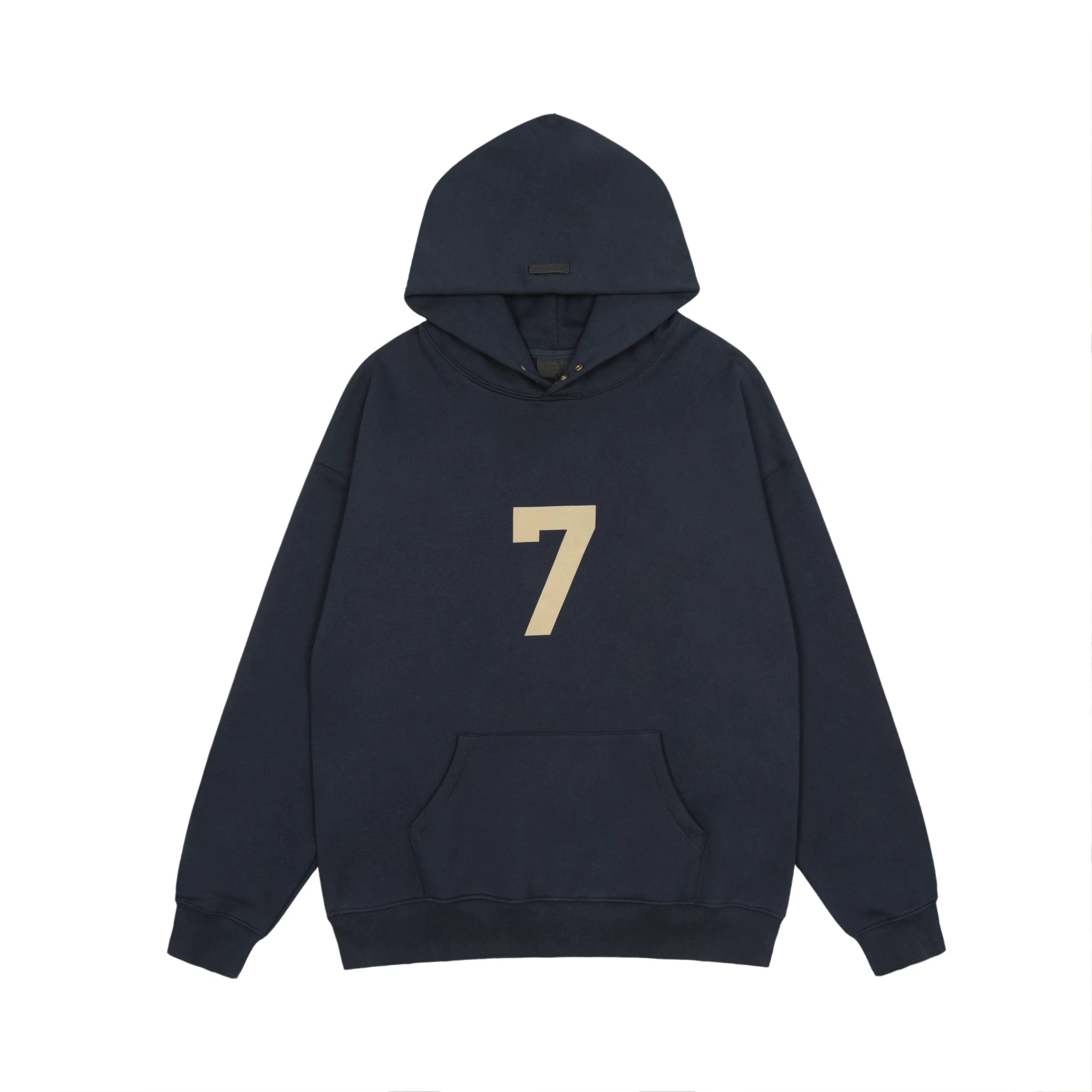 Fog Essentials Navy‑Blue Beige Number 7 Varsity‑Style Loose Pullover Hoodie