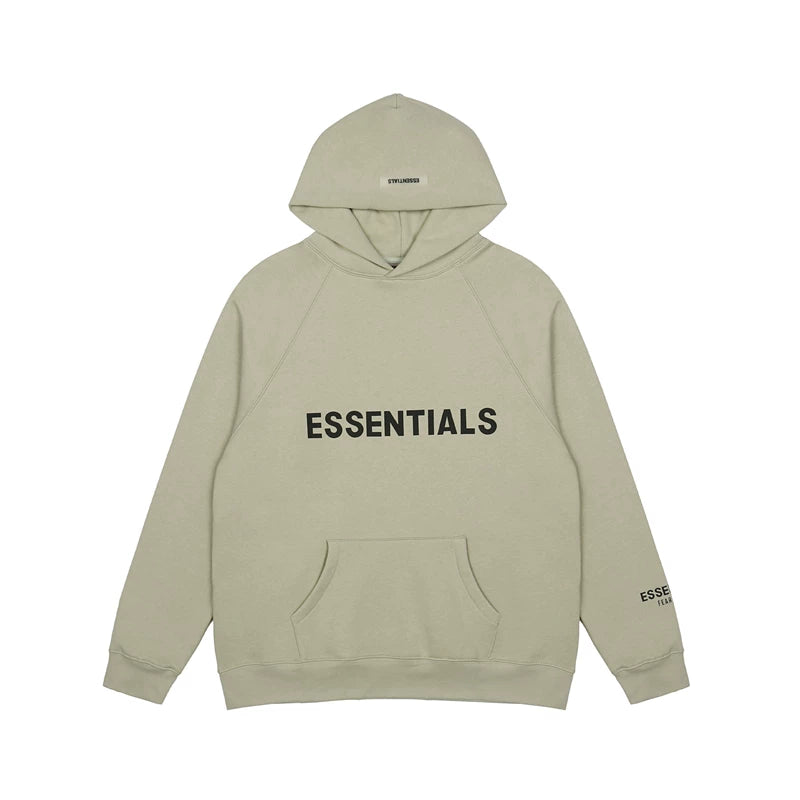 Fog Essentials Sage‑Green Minimalist Oversized Street‑Wear Hoodie