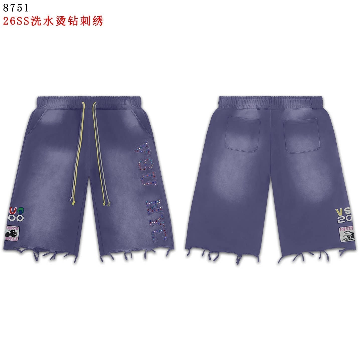 VALEFOREVER Blue Washed Denim Shorts with White Script Print