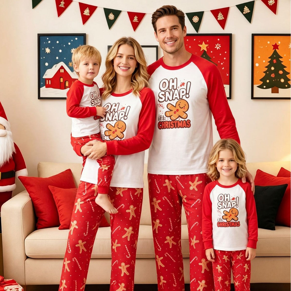 European and American Amazon Christmas Autumn/Winter Parent Child Pajama Printed Fashion Round Neck Long Sleeve Parent Child Home Clothes Set