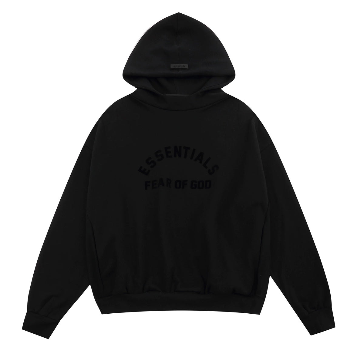 Fog Essentials Black Oversized Pullover Hoodie Arch Chest Logo