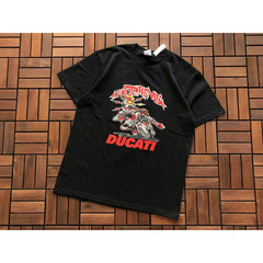Supreme Black Ducati Racing Motorcycle Graphic T‑Shirt Hip‑Hop Short‑Sleeve Top