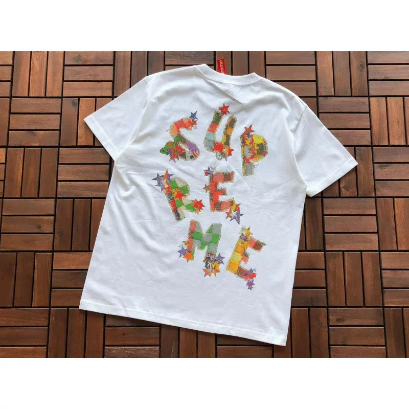 Supreme White Colorful Star Back Print Short‑Sleeve T‑Shirt Street‑Wear Tee