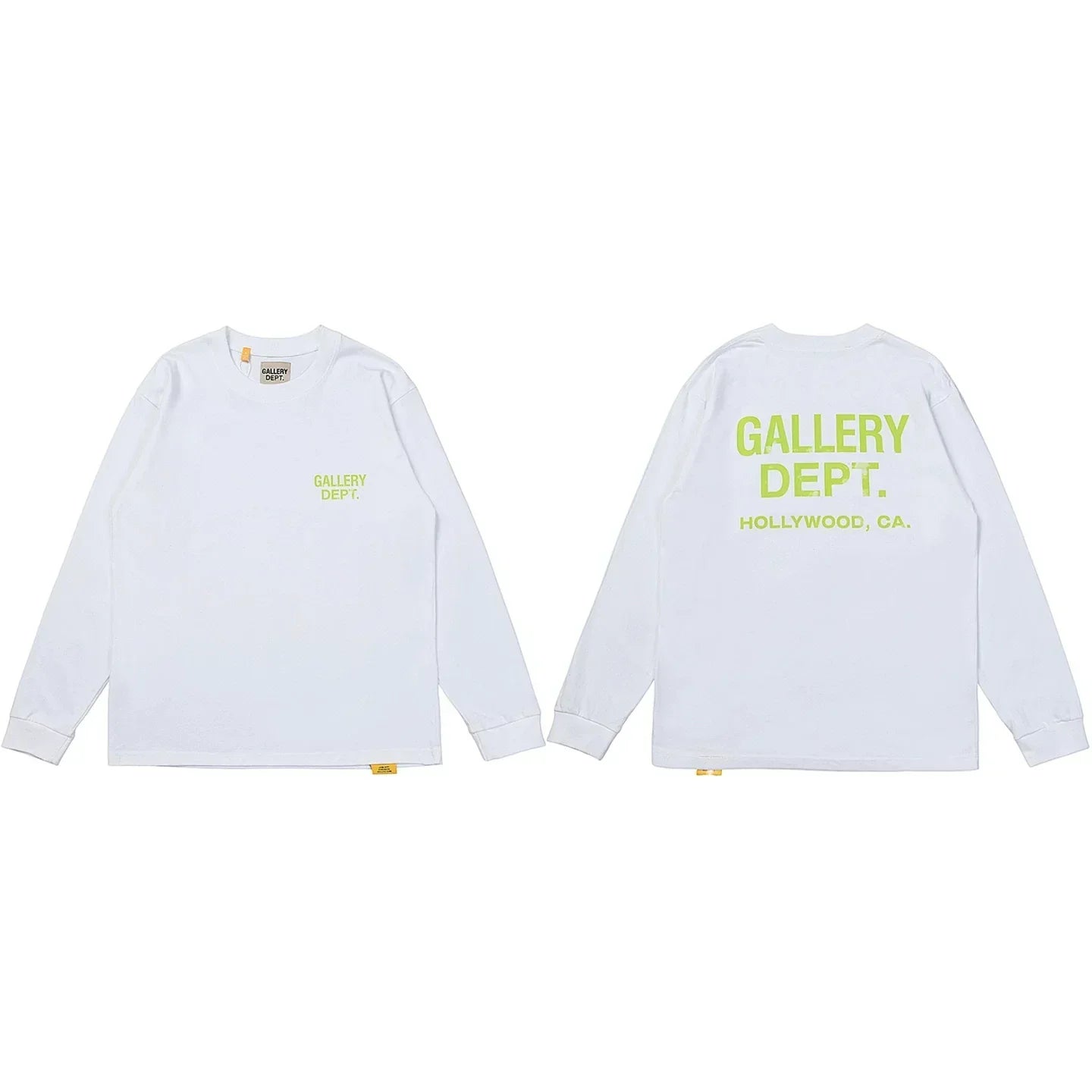 Gallery Dept. Hollywood Logo Long Sleeve T-Shirt - White/Neon Yellow