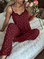 Coquette Aesthetic Burgundy Ribbed Pajamas - Lace Trim Cami & Wide-Leg Pants Set