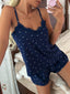 Romantic Navy Two-Piece Sleepwear - Ditsy Heart Print Loungewear Shorts Set
