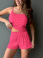 Cozy Summer Ribbed Knit Lounge Set - Crop Scoop Neck Camisole & Flare Booty Shorts