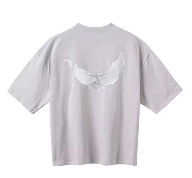 Kanye Light Grey Oversized Short‑Sleeve T‑Shirt Back Dove Graphic Print