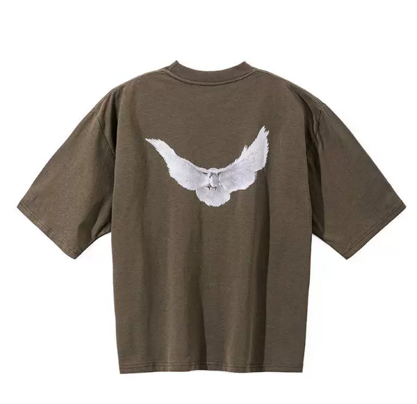 Kanye Army Green Boxy Oversized T‑Shirt Back White Dove Print