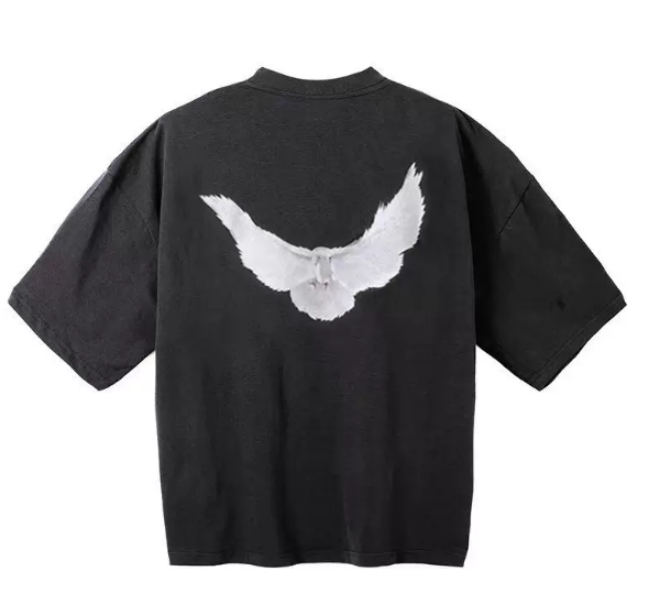 Kanye Black Washed Oversized Short‑Sleeve T‑Shirt Back Dove Graphic