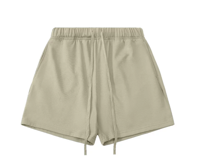 Kanye Khaki Solid‑Color Drawstring Loose‑Fit Casual Sweat Shorts