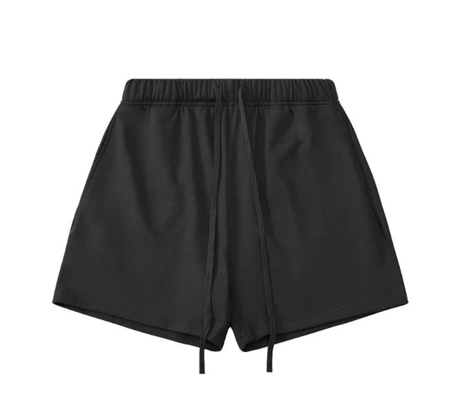 Kanye Black Solid‑Color Drawstring Loose‑Fit Casual Sweat Shorts