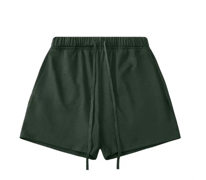 Kanye Dark Green Solid‑Color Drawstring Loose‑Fit Casual Sweat Shorts