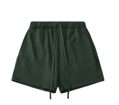 Kanye Dark Green Solid‑Color Drawstring Loose‑Fit Casual Sweat Shorts
