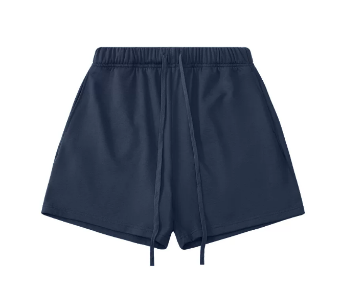Kanye Navy Blue Solid‑Color Drawstring Loose‑Fit Casual Sweat Shorts