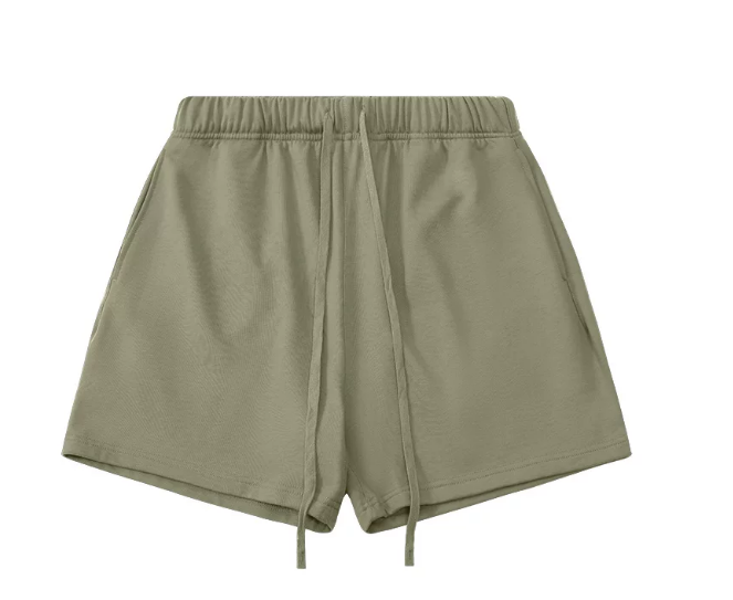 Kanye Olive Solid‑Color Drawstring Loose‑Fit Casual Sweat Shorts