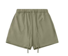 Kanye Olive Solid‑Color Drawstring Loose‑Fit Casual Sweat Shorts