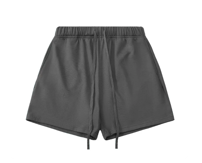 Kanye Dark Grey Solid‑Color Drawstring Loose‑Fit Casual Sweat Shorts