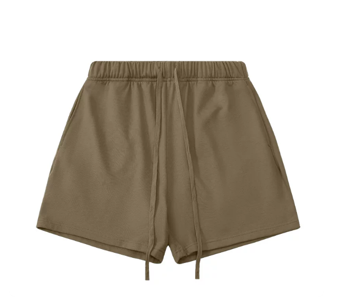 Kanye Brown Solid‑Color Drawstring Loose‑Fit Casual Sweat Shorts
