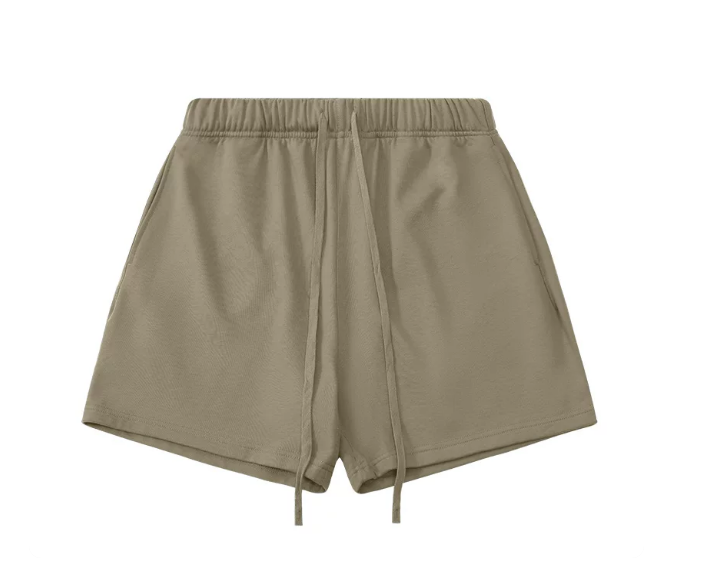 Kanye Khaki Solid‑Color Drawstring Loose‑Fit Casual Sweat Shorts