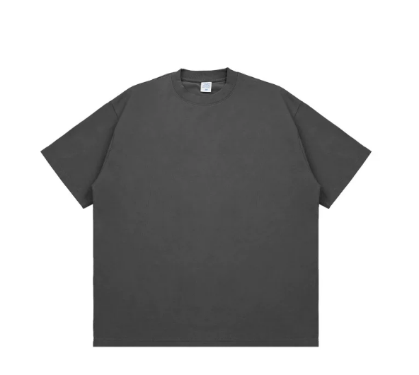 Kanye Dark Grey Solid‑Color Oversized Drop‑Shoulder Basic T‑Shirt