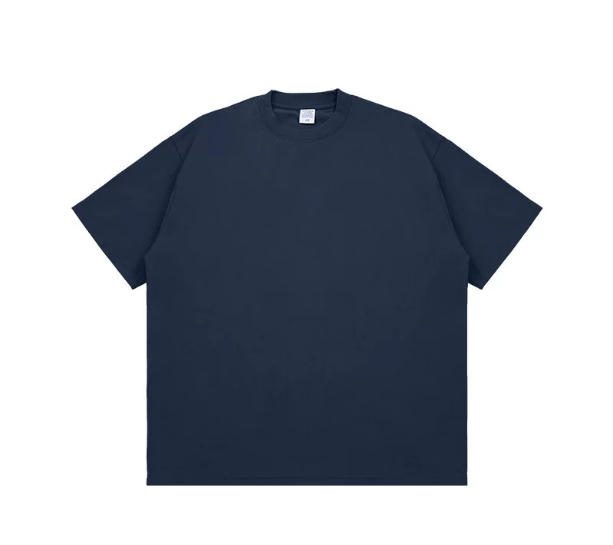 Kanye Navy Blue Solid‑Color Oversized Drop‑Shoulder Basic T‑Shirt