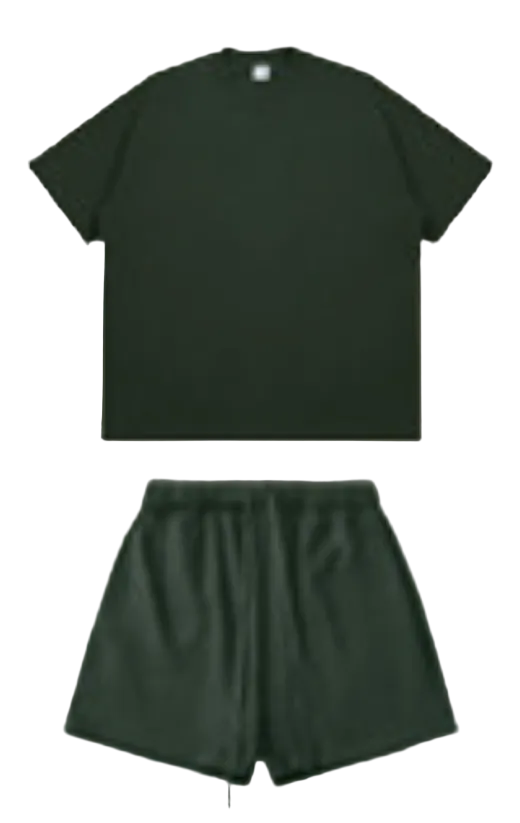 Kanye Dark Green Oversized T‑Shirt & Drawstring Sweat Shorts Matching Two‑Piece Set