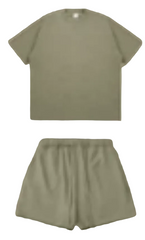 Kanye Olive Green Oversized T‑Shirt & Drawstring Sweat Shorts Matching Two‑Piece Set