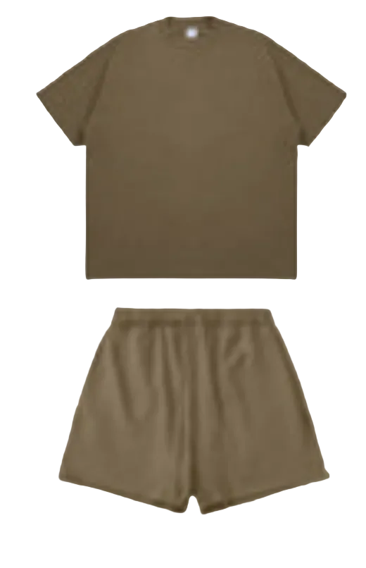 Kanye Coffee Brown Oversized T‑Shirt & Drawstring Sweat Shorts Matching Two‑Piece Set